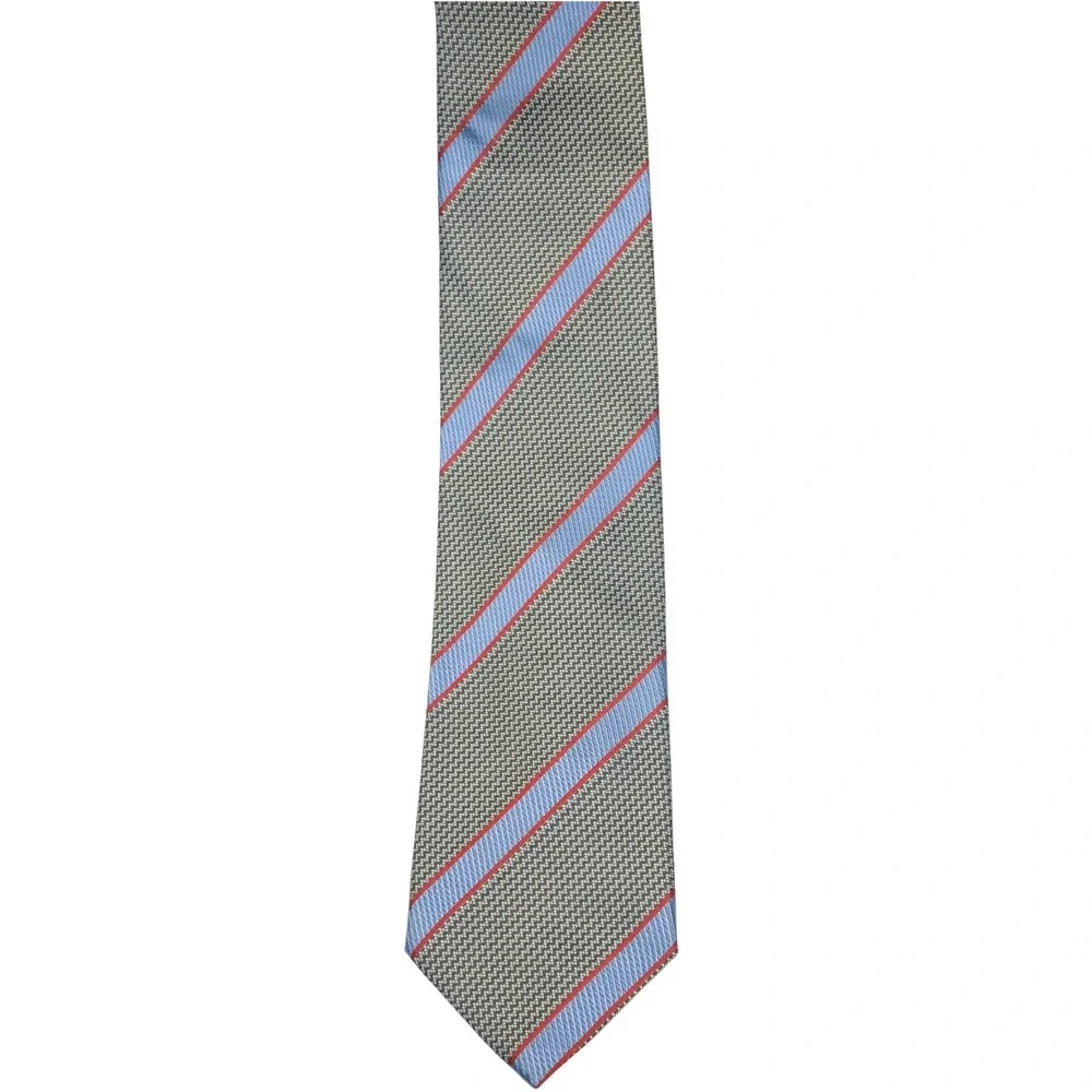 Brioni Silk Necktie Olive Gray Blue Red Repp Stripe Hand Made‎ Italy Luxury 62in